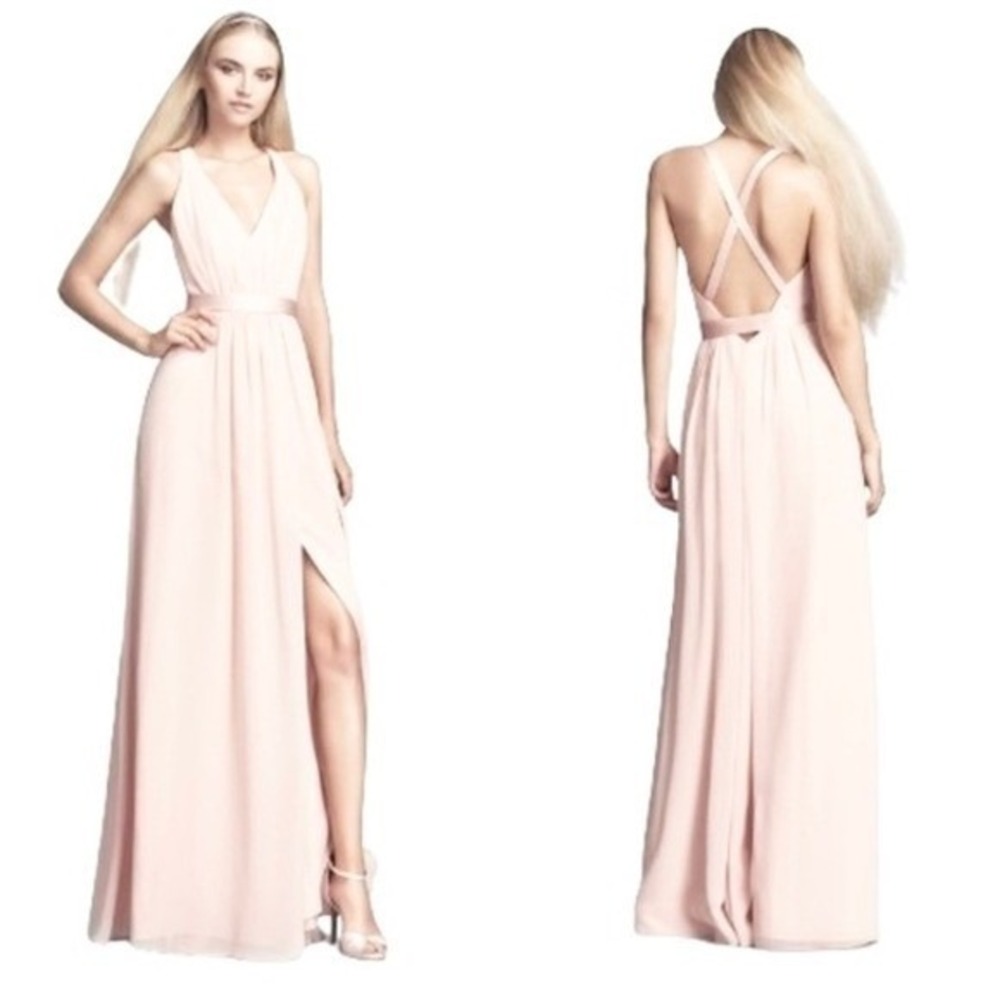 White by Vera Wang Maxi Dress V-Neck Embellished Sash Womens 2 Pink